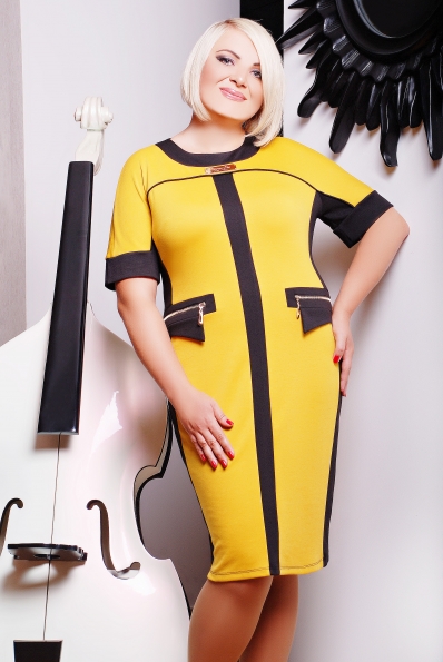 Платье "Летиция" черный+горчица в интернет-магазине