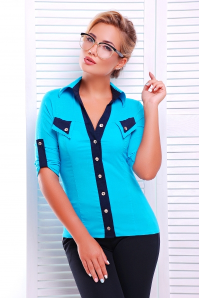 Рубашка "Ярослава"бирюза рукав 3/4. в интернет-магазине