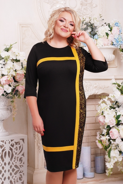 Платье "Фрида"черный+горчица в интернет-магазине