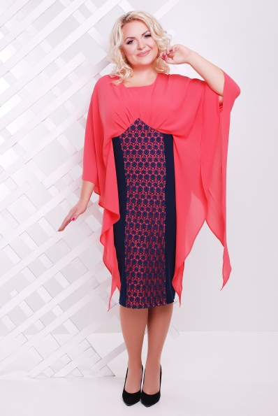 Платье "Рима"темно-синий+коралл в интернет-магазине