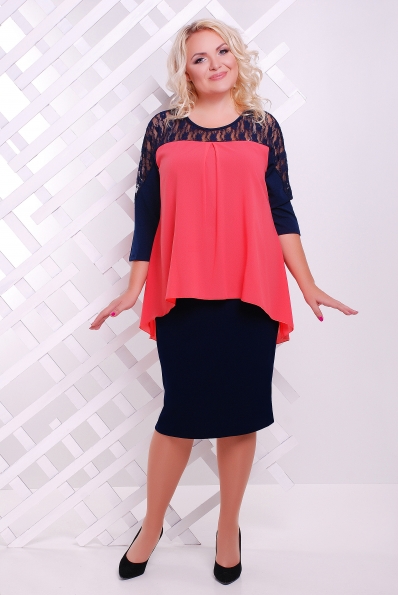 Платье "Нимфа"темно-синий+коралл. в интернет-магазине
