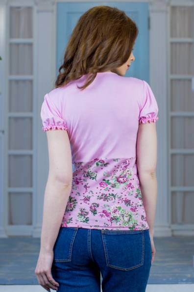 футболка "Лана"розовый+розовые цветы. в интернет-магазине фото №2