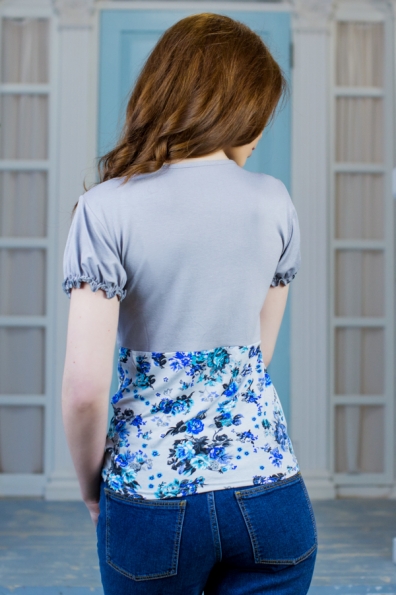 футболка "Лана"серый+голубые цветы. в интернет-магазине фото №2