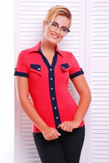 Рубашка "Ярослава"коралл короткий рукав в интернет-магазине
