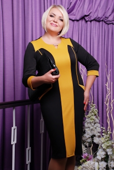 Платье "Арабель" черный+горчица в интернет-магазине